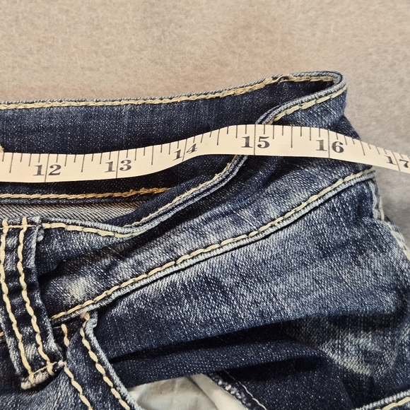 Womens Bootcut Jeans Embellished Pockets Distressed Hem Y2K Denim - Picture 5 of 11